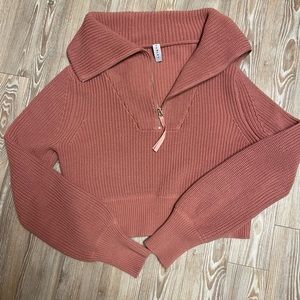 Rose pink Varley half zip sweater
